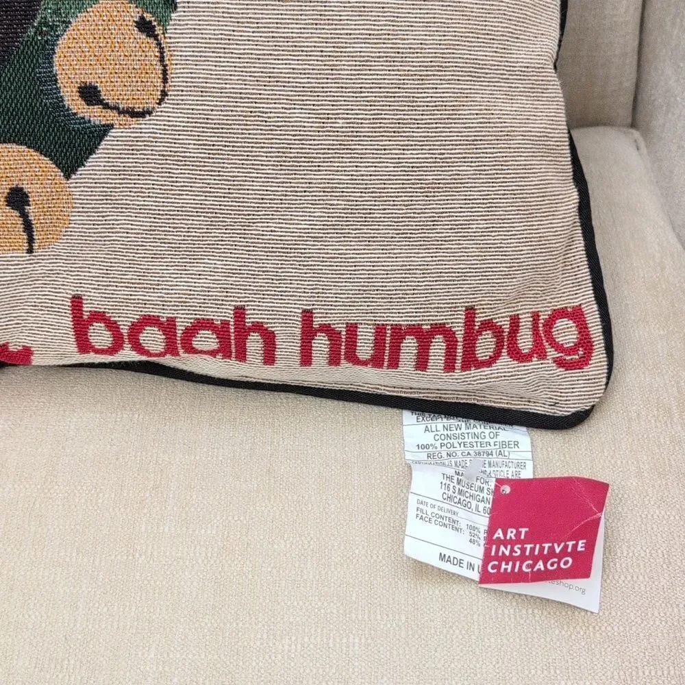 Art Institute of Chicago Baah Humbug Sheep Tapestry Christmas Throw Pillow NWT